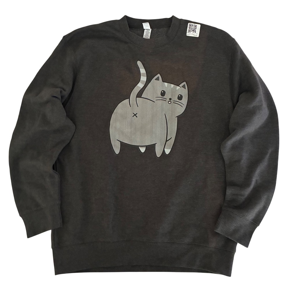 Lane Seven Cat Butt Graphic Sweatshirt Charcoal Heather Grey L NEW